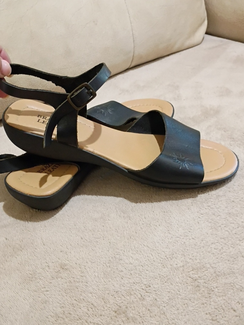 New Condition Women’s Black Leather Ankle-Strap Sandals